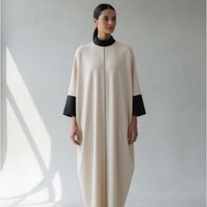Layeur cream & black colour block kaftan dress - size 42 / US 12